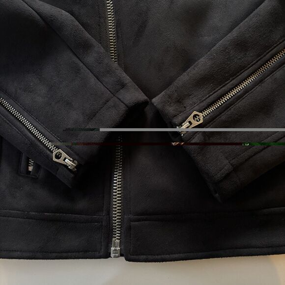 ASOS Design Biker Jacket Black Faux Suede Asymmetrical Zip Moto Jacket L - Picture 9 of 14